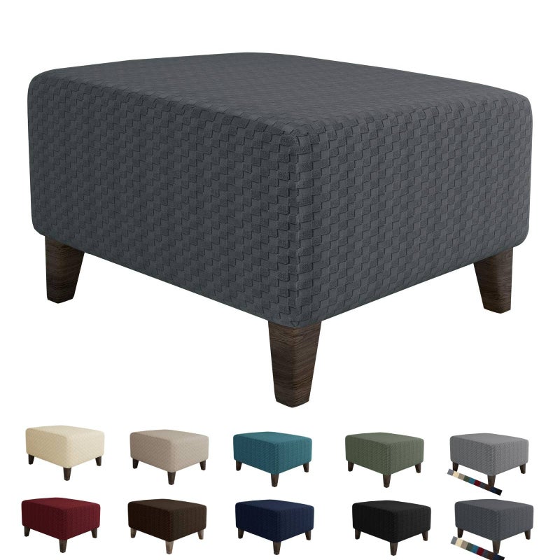 MAXIJIN Jacquard Ottoman Cover Slipcovers Folding Storage Stool Furniture Protector Cover Soft Thick Rectangle Foot Rest Slipcover with Elastic Bottom (Ottoman Small, Dark Gray) - Image 1